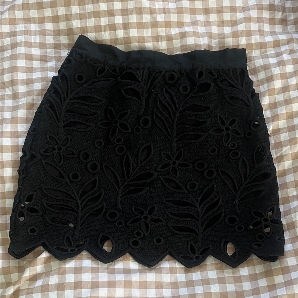 Black Floral Cutout Appliqué Mini Skirt